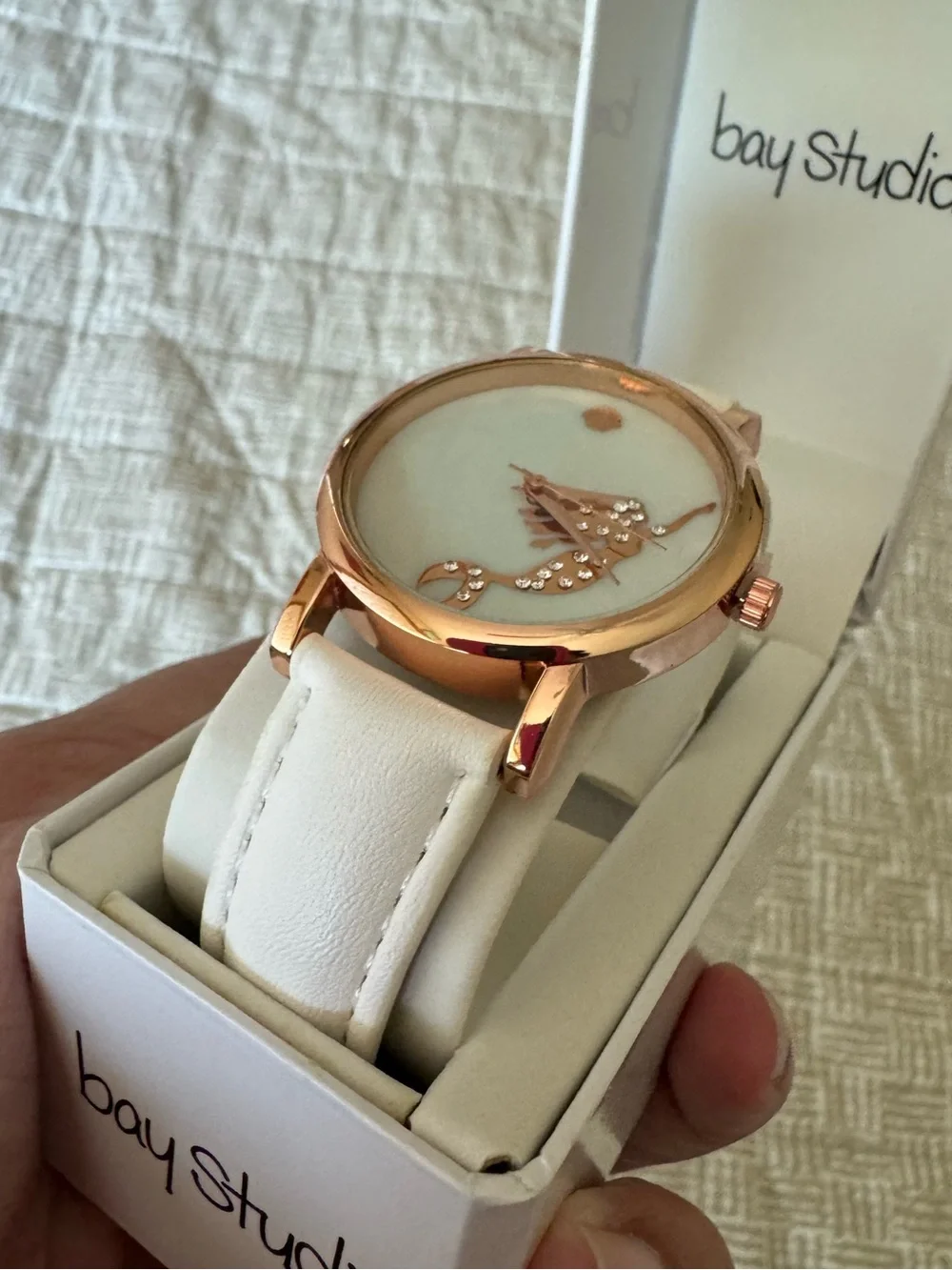 Brand New in Box Bay Studio White Watch with Mermaid Dial